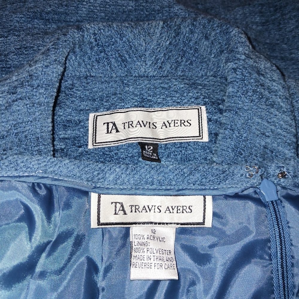 TRAVIS AYERS 2 Piece Blue Long Sleeve Collared Textured Professional Suit Sz 12 - Picture 7 of 12